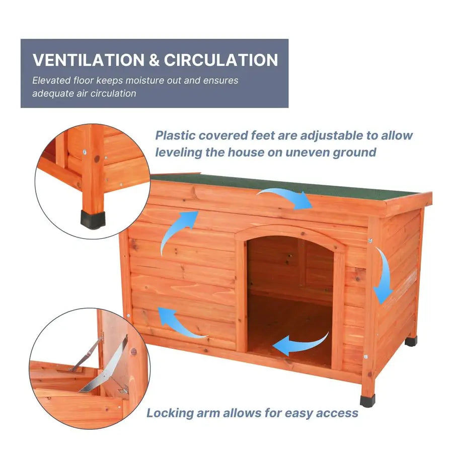 natura Classic Dog House Wooden Outdoor Shelter with Weatherproof Sealer, Hinged Roof amp Adjustable Legs for Small Dogs Brown 2