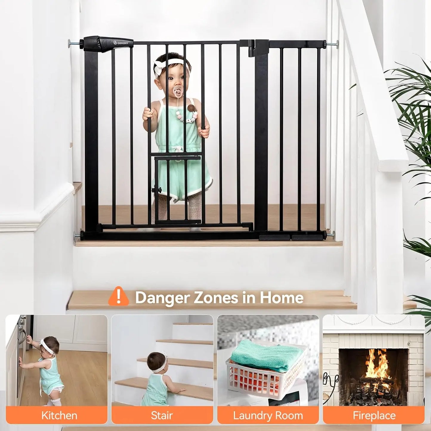 Auto-Close Baby Gate with Pet Door, Extra Wide 29.5-40.5 Inch Pressure Mounted Safety Gate for Doors and Stairs
