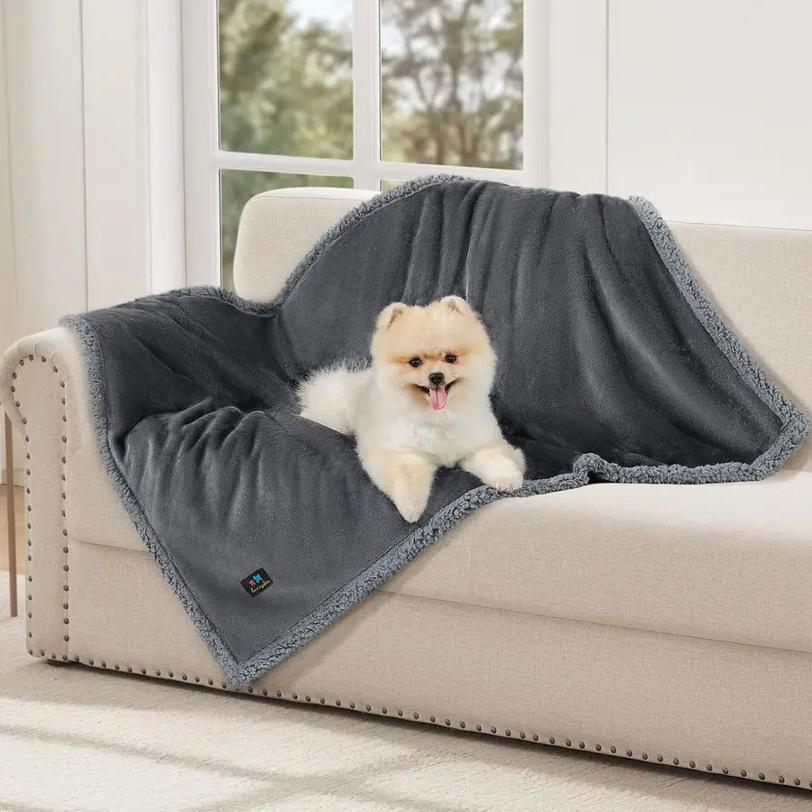 Waterproof Bed Blanket Washable, Soft Sherpa Fleece Puppy Reversible Throw Blankets for Medium Large Dog Cat, Furniture Cover Pr