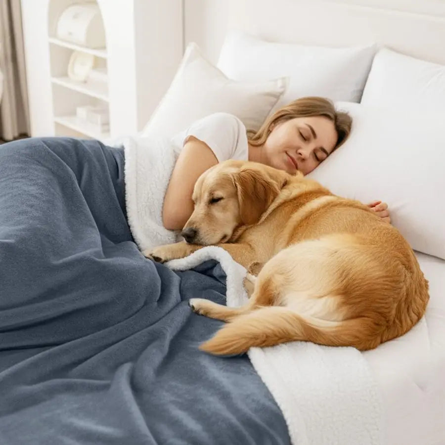 Waterproof Blanket Throw for Large Dogs, Soft Reversible Dog Blanket for Sofa Couch Bed, Washable Leakproof Sherpa Fleece Furnit