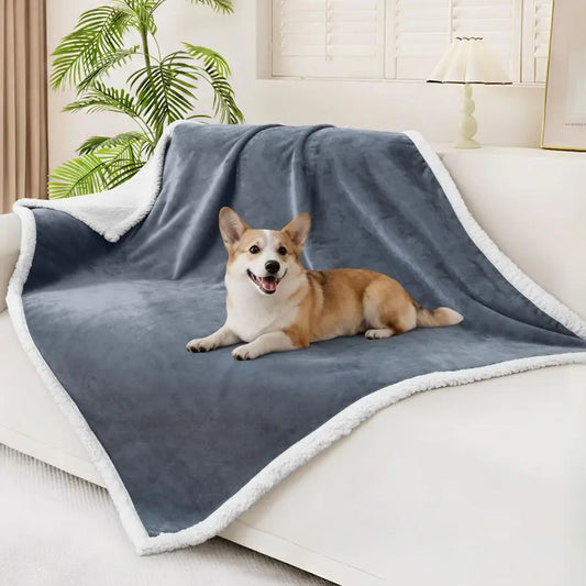 Waterproof Blanket Throw for Large Dogs, Soft Reversible Dog Blanket for Sofa Couch Bed, Washable Leakproof Sherpa Fleece Furnit