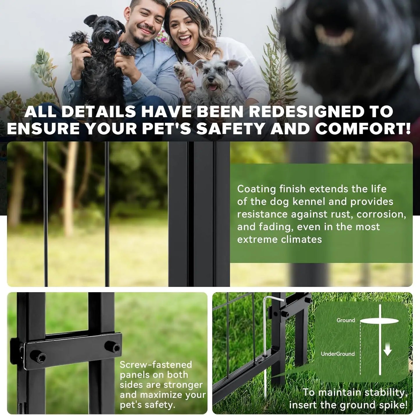 4x4x6FT Heavy Duty Outdoor Dog Kennel with Waterproof Roof, Secure Lock, and Rotating Bowls for Large Dogs