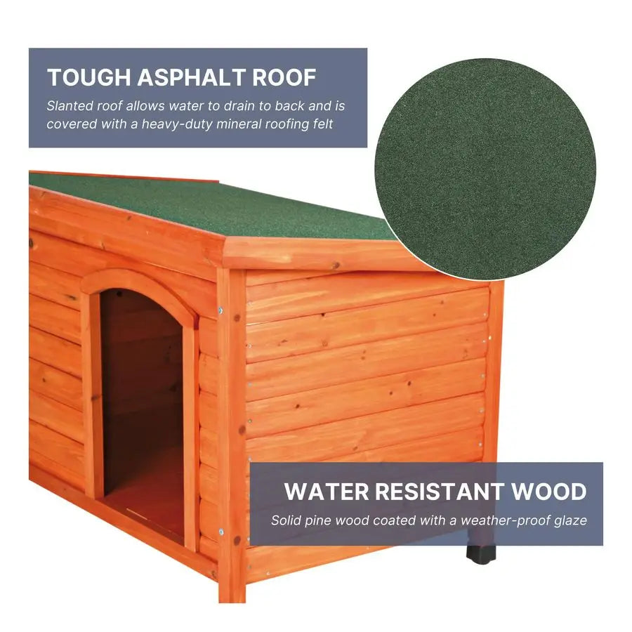 natura Classic Dog House Wooden Outdoor Shelter with Weatherproof Sealer, Hinged Roof amp Adjustable Legs for Small Dogs Brown 2