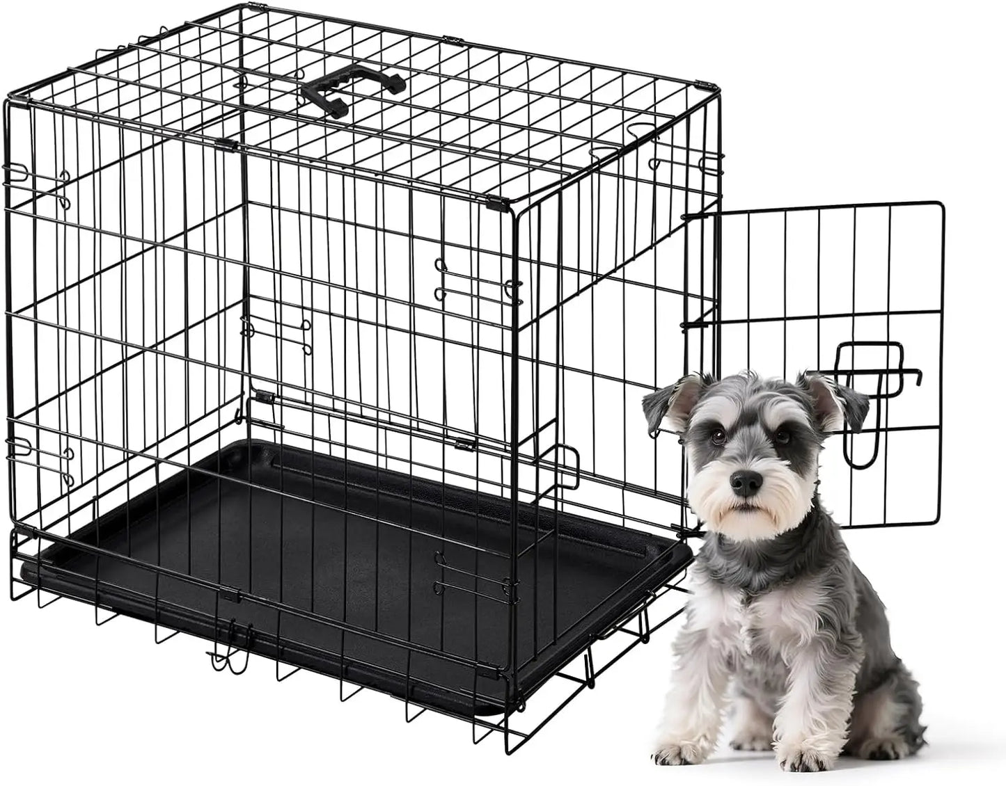 24 Inch Small Single Door Dog Cage with Leak-Proof Pan Tray, Folding Metal Wire Pet Kennel for Indoor, Outdoor, Travel