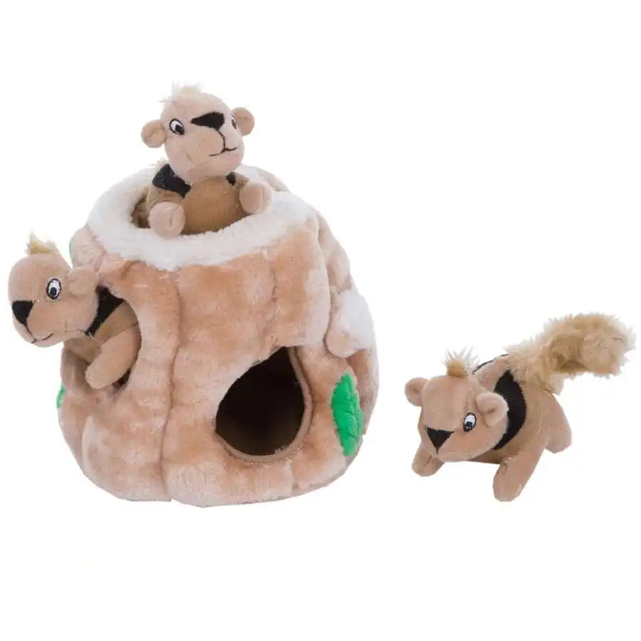 Interactive Plush Squirrel Hide Toy With 3 Squeaky Removable Squirrels For Small Dogs