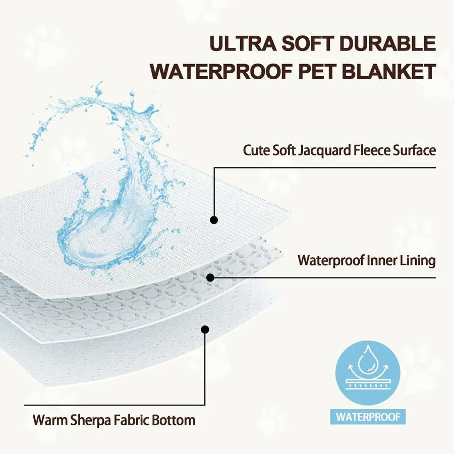 Blanket for Dog Cat or Adult, Cute 3D Textured Paw Dog Blanket for Bed Couch Sofa, Soft Liquid Pee Proof Pet Furniture Protector