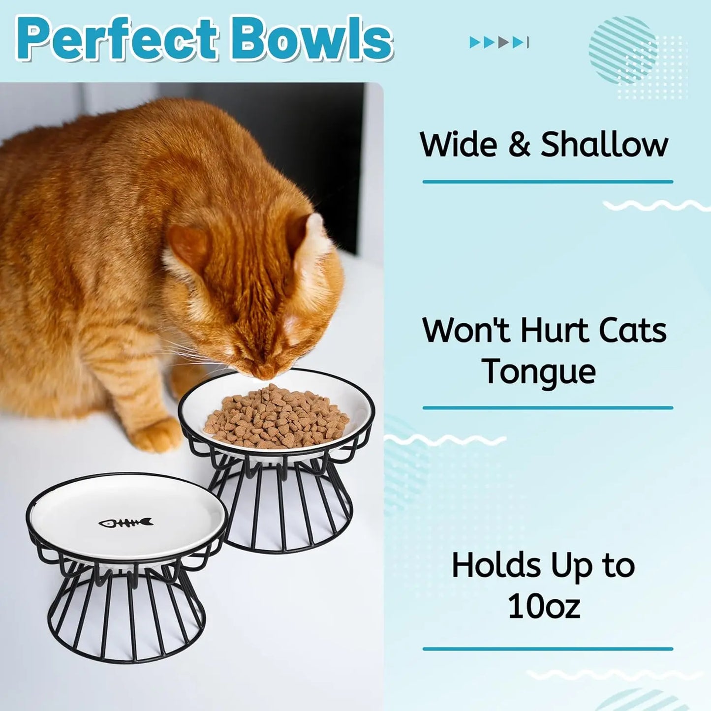 Elevated Ceramic Pet Bowl with Metal Stand, Dishwasher Safe for Cats and Small Dogs
