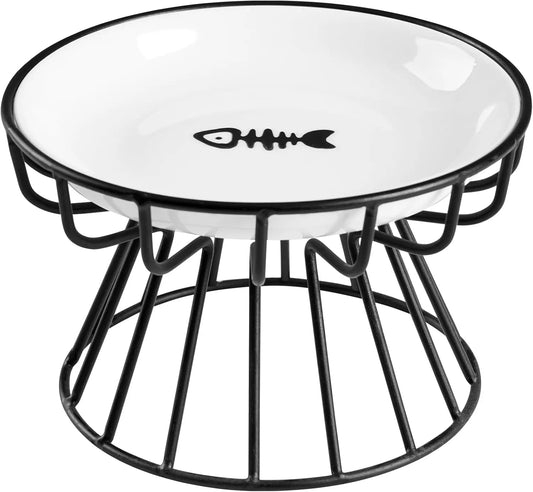 Elevated Ceramic Pet Bowl with Metal Stand, Dishwasher Safe for Cats and Small Dogs