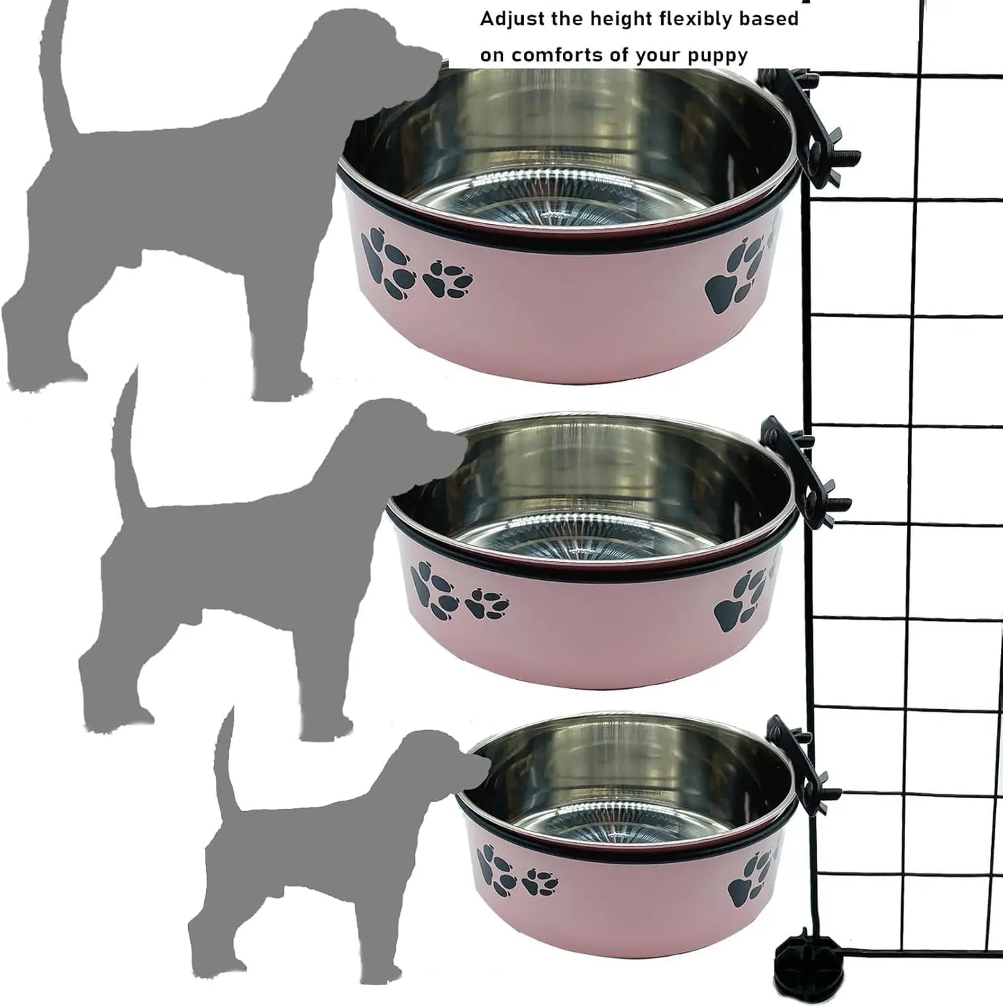 Removable Pet Crate Bowls, No-Spill Food & Water Dish with Holder for Dogs Cats (Pink, 2 Sizes)