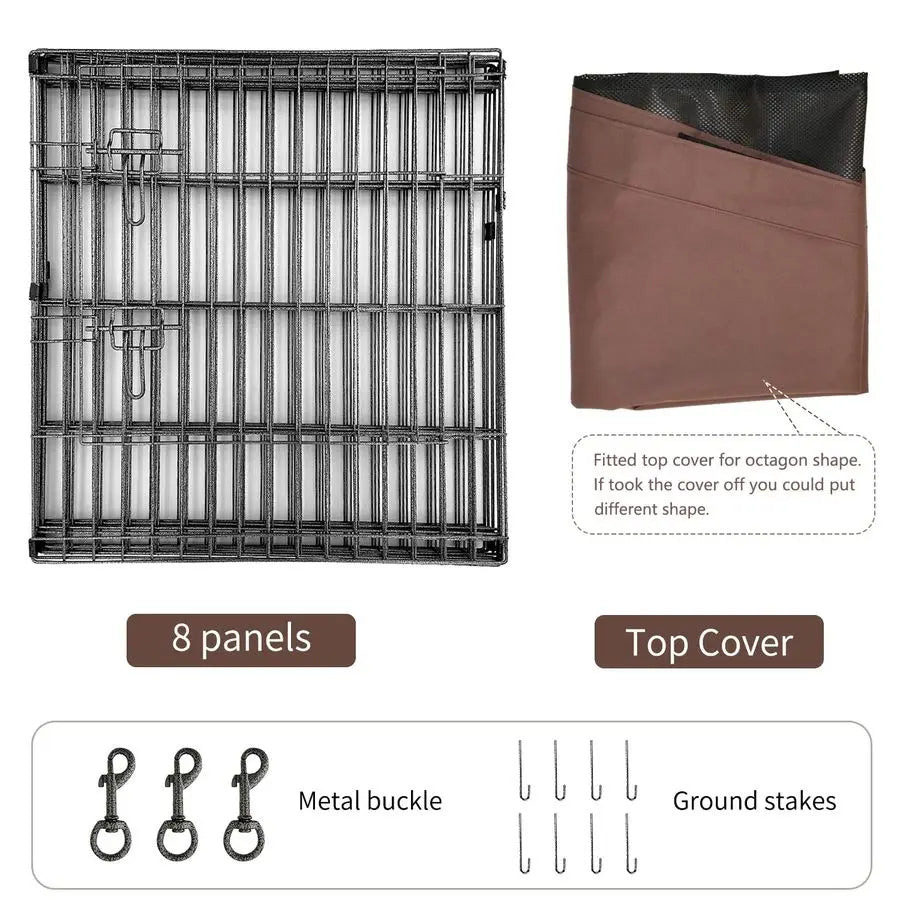 Foldable Silver Metal Dog Exercise Playpen Gate Fence Dog Crate 8 Panels 30 Inch Height Puppy Kennels with Top Cover for Animals