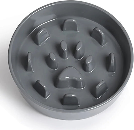 Ceramic Slow Feeder Bowl for Medium Dogs, Grey Porcelain Eater Dish Promotes Healthy Eating