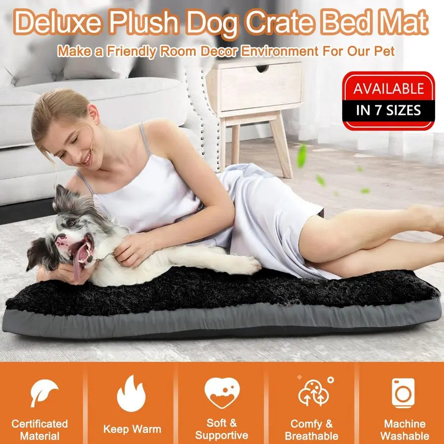 XL Dog Beds, Large Pet Bed for Crate, Washable Plush Dog Mat for Cages, NonSlip Crate Pad for Outdoor Indoor Car Use, Comfy amp