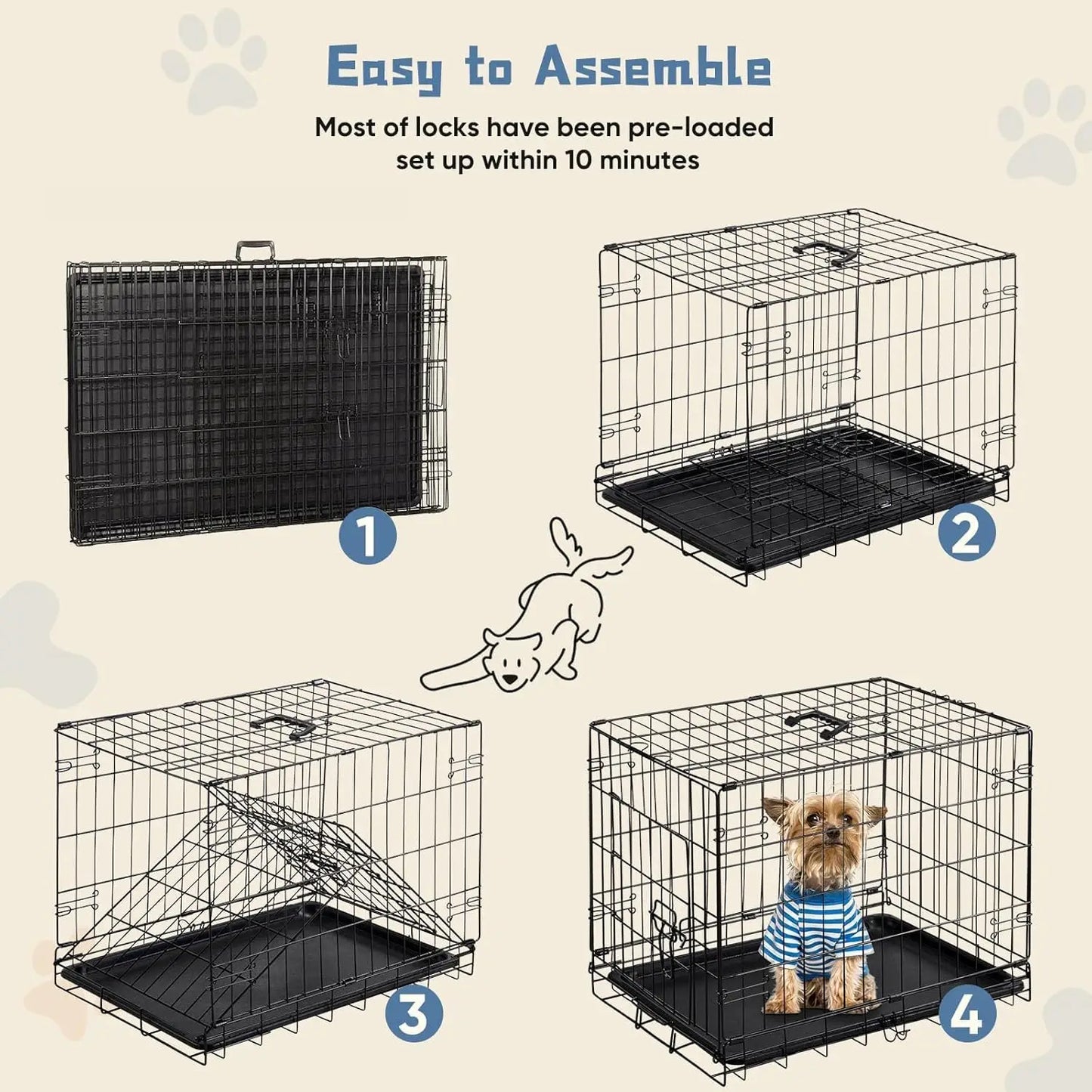 24 Inch Small Single Door Dog Cage with Leak-Proof Pan Tray, Folding Metal Wire Pet Kennel for Indoor, Outdoor, Travel