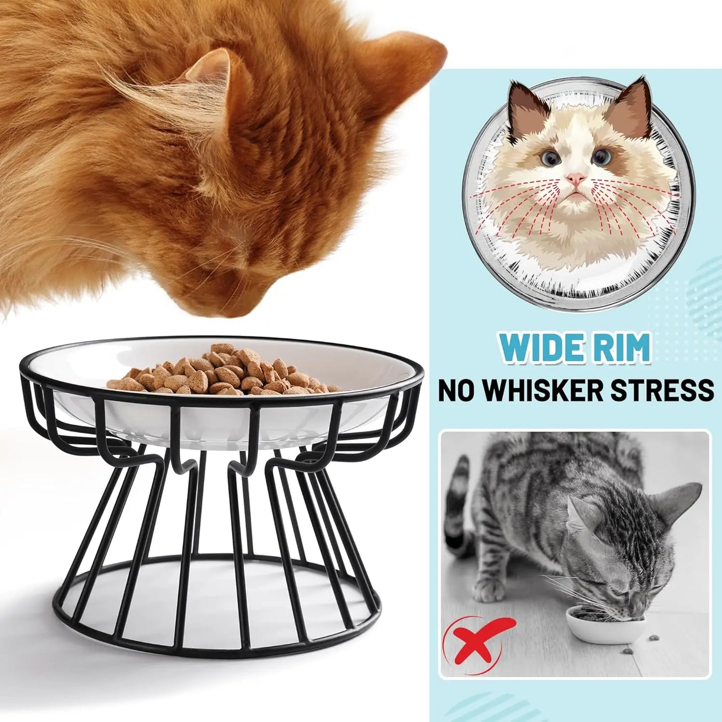 Elevated Ceramic Pet Bowl with Metal Stand, Dishwasher Safe for Cats and Small Dogs