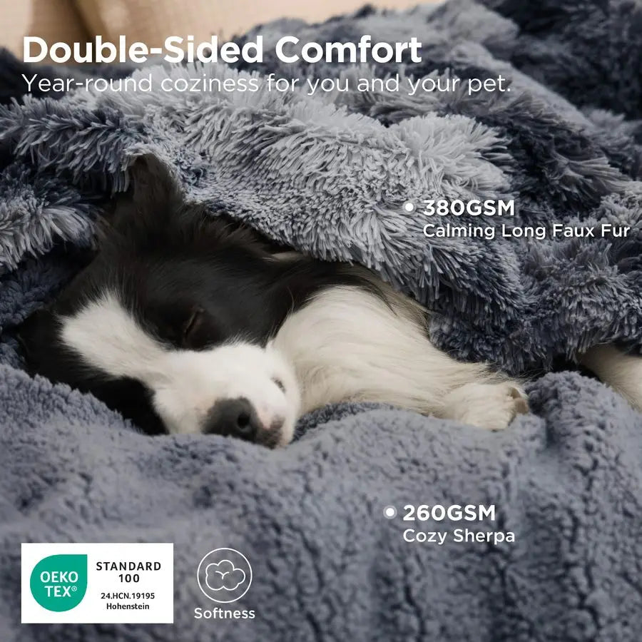 Waterproof Dog Blankets for Large Dogs Cat Blanket for Bed Couch Protector Washable Long Faux Fur, Calming Soft Reversible Throw