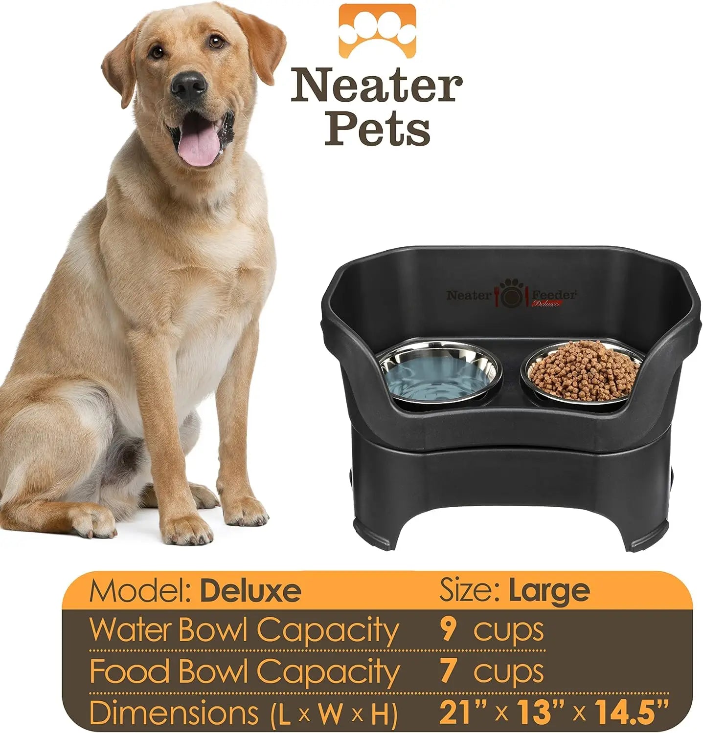 Elevated No-Spill Dog Bowl Set for Large Dogs Over 40 lbs, Made in USA, Dishwasher Safe