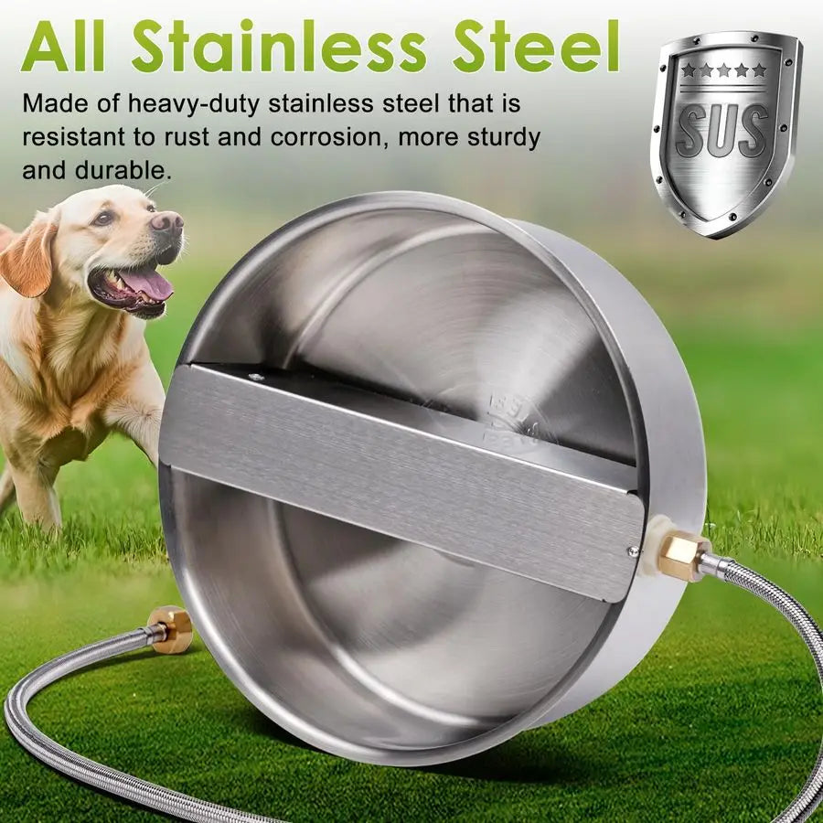 Dog Water Bowl Dispenser Large Breed Outdoor Pet Water Fountain Pet Waterer with Float Valve 6.5L HeavyDuty Stainless Steel Auto