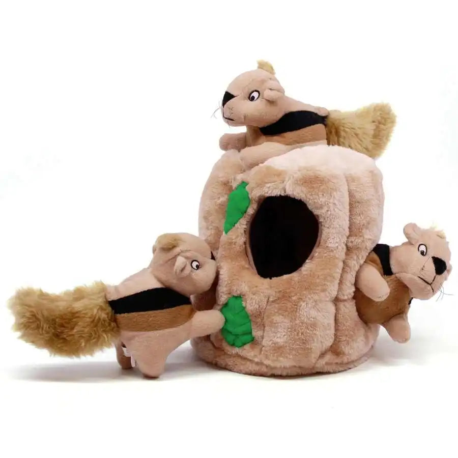 Interactive Plush Squirrel Hide Toy With 3 Squeaky Removable Squirrels For Small Dogs