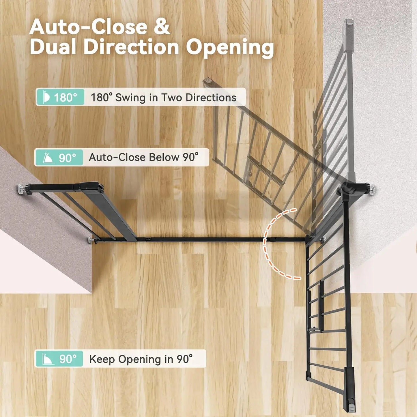 Auto-Close Baby Gate with Pet Door, Extra Wide 29.5-40.5 Inch Pressure Mounted Safety Gate for Doors and Stairs