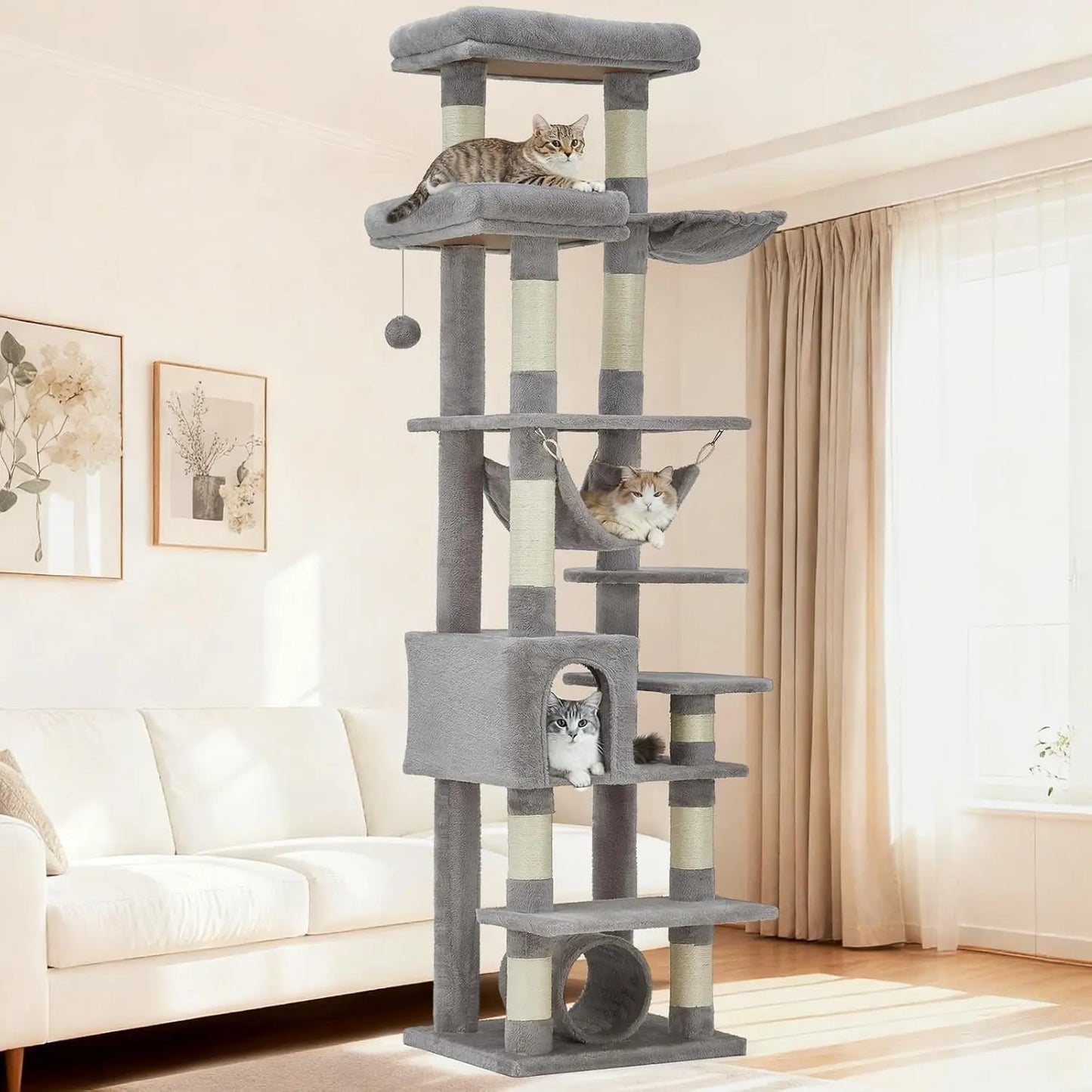 Cat Tree Tower, Cat Tree for Indoor Cats, 188 cm Large Tall Cat Tower, Multilevel Cat Climbing House with Condos, Scratching Pos