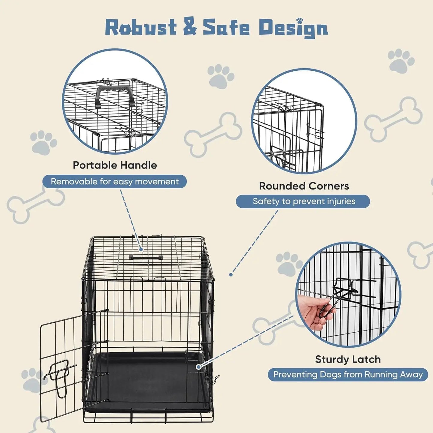 24 Inch Small Single Door Dog Cage with Leak-Proof Pan Tray, Folding Metal Wire Pet Kennel for Indoor, Outdoor, Travel