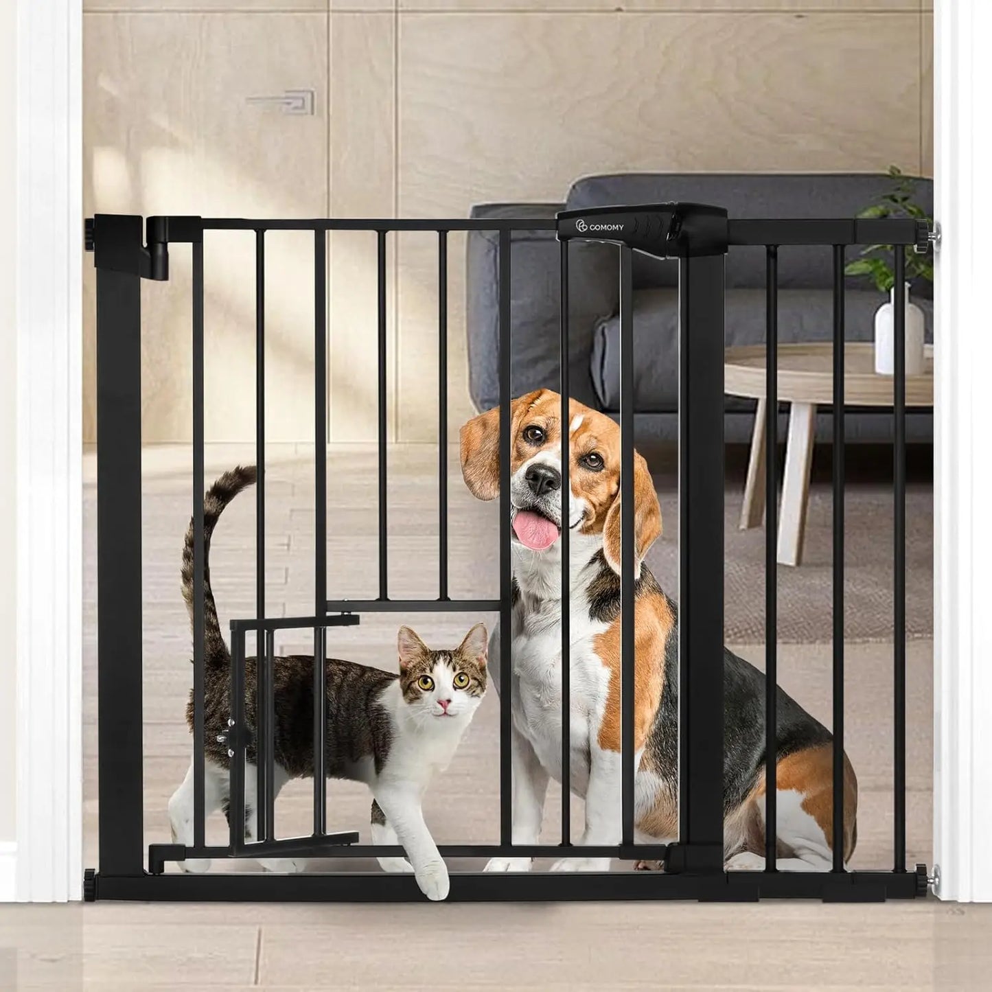 Auto-Close Baby Gate with Pet Door, Extra Wide 29.5-40.5 Inch Pressure Mounted Safety Gate for Doors and Stairs