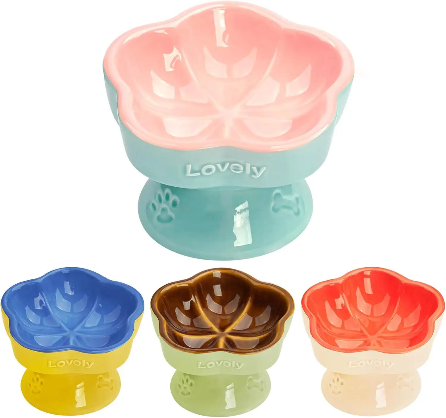 Elevated Ceramic Cat Bowl with Tilt, Anti-Vomit & Whisker-Friendly, Microwave Safe in Pink 5.8"
