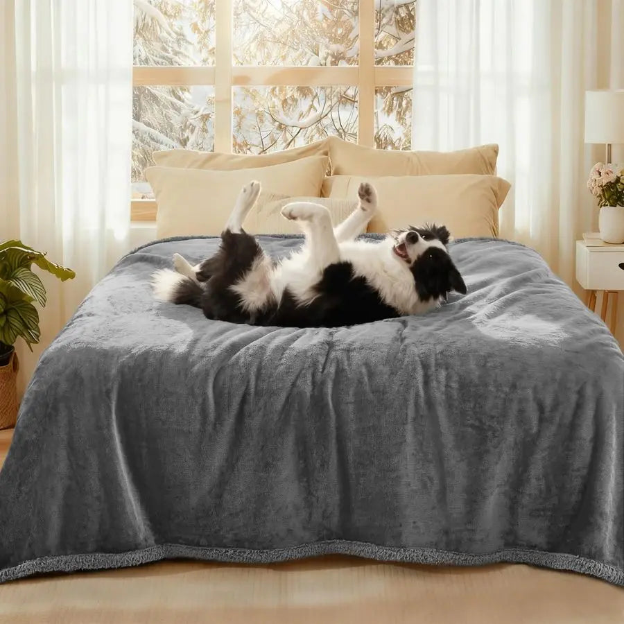 Waterproof Bed Blanket Washable, Soft Sherpa Fleece Puppy Reversible Throw Blankets for Medium Large Dog Cat, Furniture Cover Pr