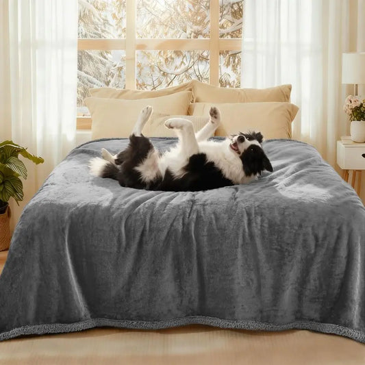 Waterproof Bed Blanket Washable, Soft Sherpa Fleece Puppy Reversible Throw Blankets for Medium Large Dog Cat, Furniture Cover Pr